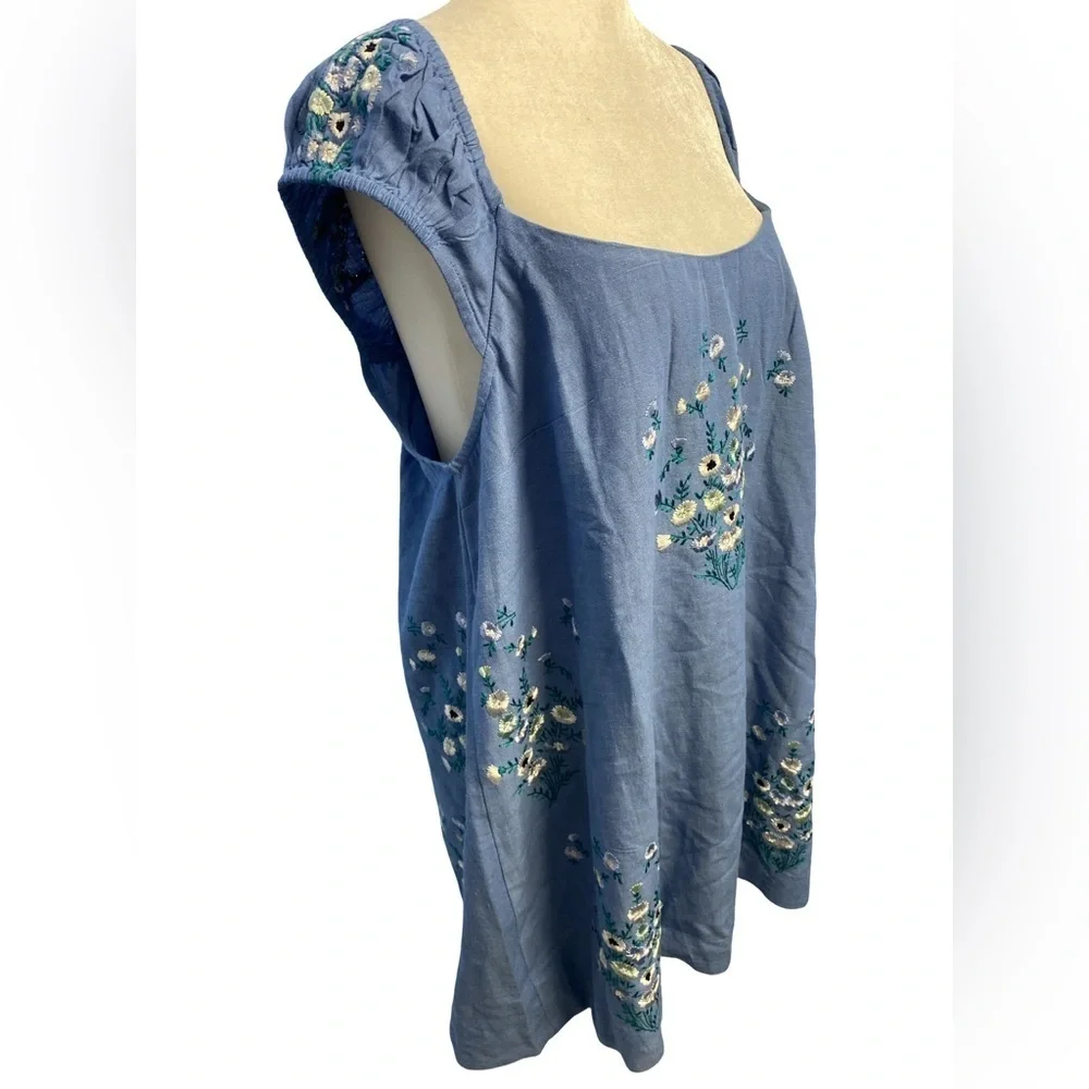 Free People Wildflower Mini Dress Size M Pit 21 Linen Cotton Embroidered - Picture 6 of 14